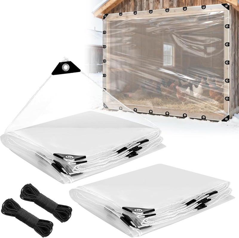 Beeplove 10x12ft Anti-Tear Clear Tarp Waterproof for Patio Winterizing - 2pcs Windproof Poly Tarpaulin, Heavy Duty Transparent Enclosure with Grommets for Covering Chicken Coops Greenhouse Garden Plants - Image 1